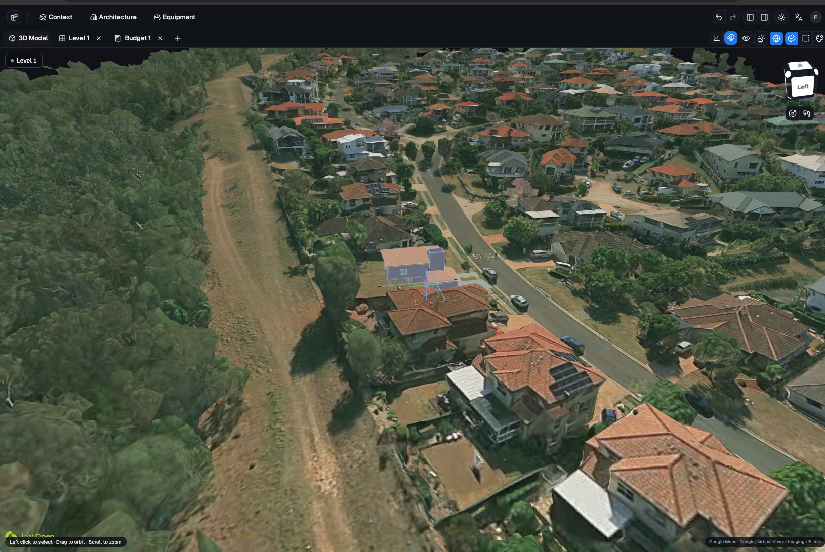 The house placed on Google's photorealistic 3D map of its neighborhood